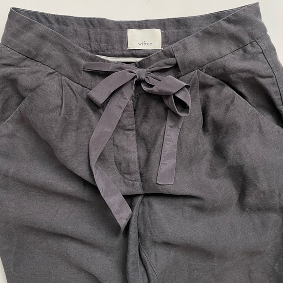 ARITZIA Wilfred Allant Pant Cropped linen pant charcoal grey size 0 tie front - Picture 7 of 9
